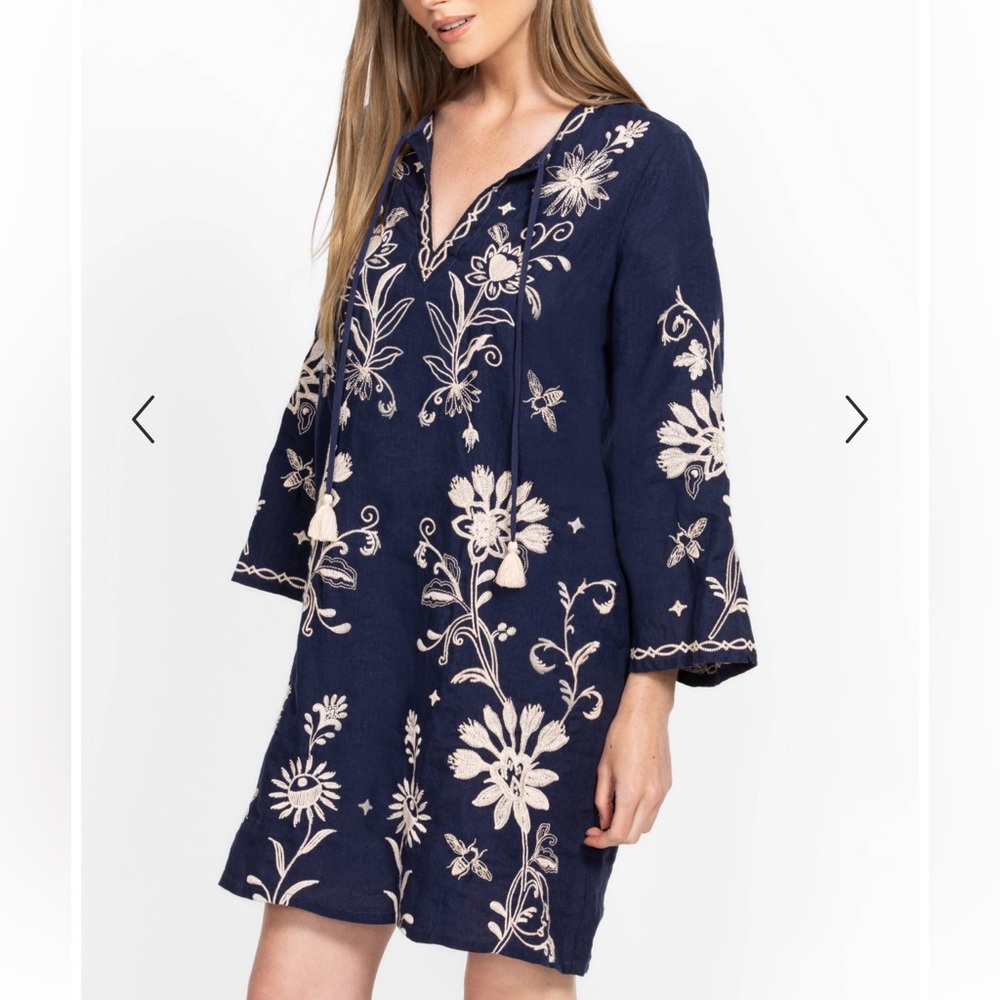 Johnny Was Midnight Blue and Cream Floral Midi Dress - Picture 3 of 11